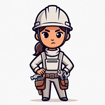 Cartoon woman construction worker with tools
