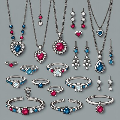 Assortment of Silver Jewelry with Gems