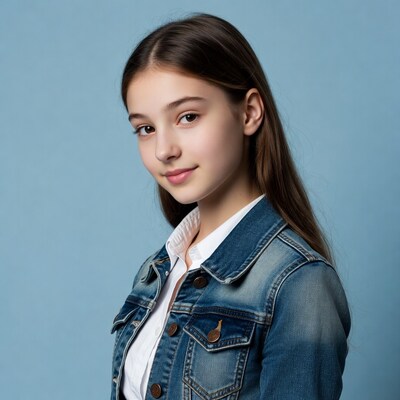 Teen girl in denim jacket smiling