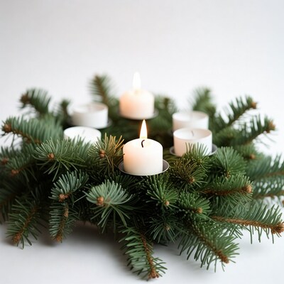 Advent wreath with candles and fir branches