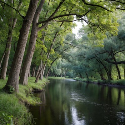 River Lined with Lush Green Trees