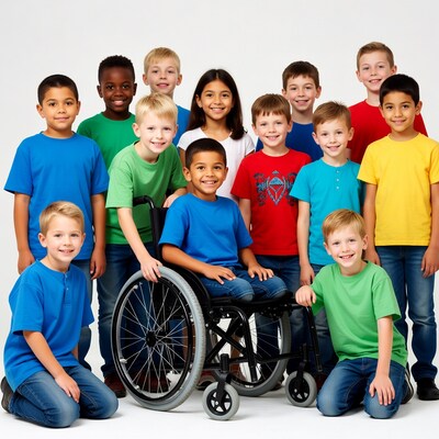 Diverse children group with boy in wheelchair
