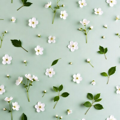 White Anemone Flowers on Mint Green Background
