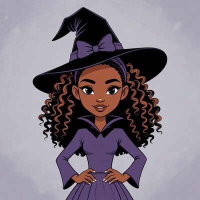 African-American girl witch with hat