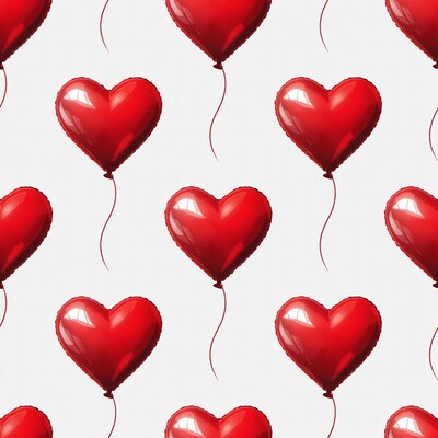 Red Heart Balloons Seamless Pattern