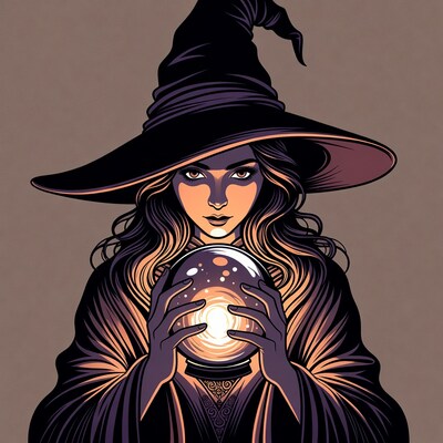 Witch holding glowing crystal ball