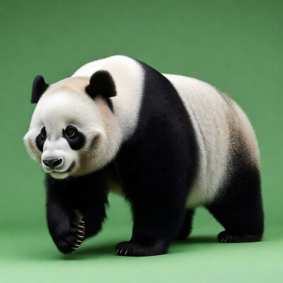 Giant panda walking on green background