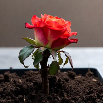 Red Rose in Black Pot