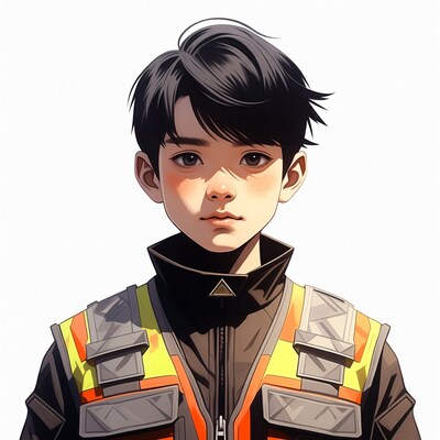 Anime boy in safety vest