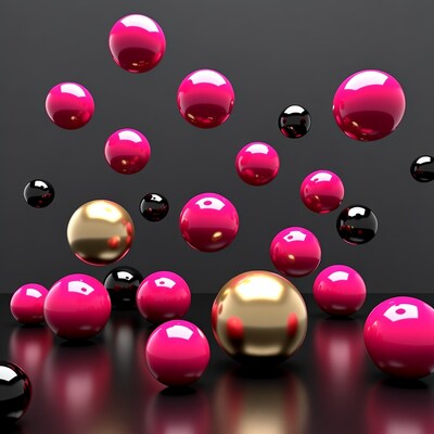Pink Black Gold Shiny Spheres Floating