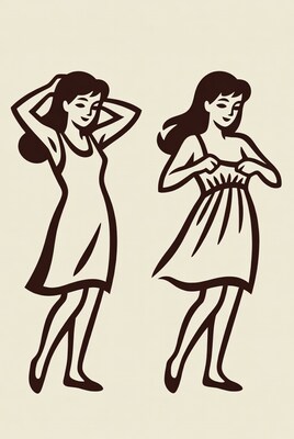 Woman Adjusting Dress Illustration