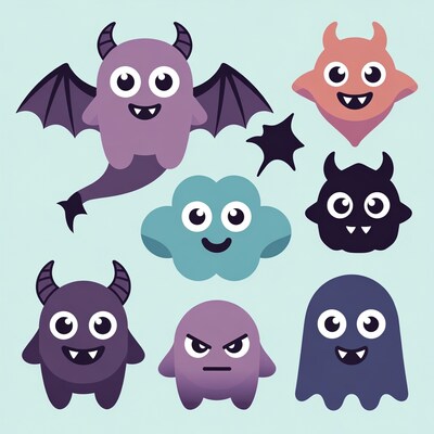 Cute Halloween Monsters Clipart Set