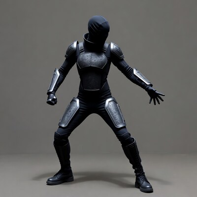 Ninja in black armor posing