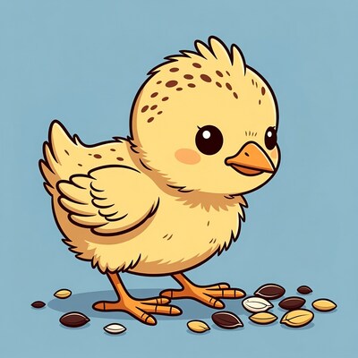Cute chick eating seeds