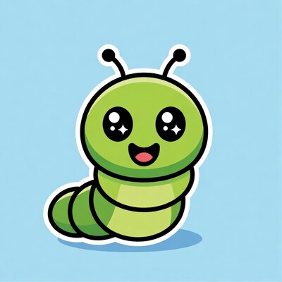 Cute green cartoon caterpillar smiling