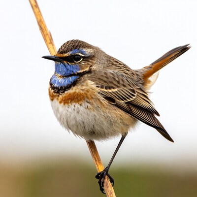 Whinchat perched on reed stem