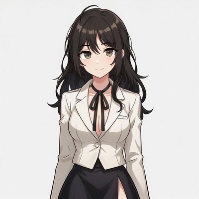 Anime girl in white blazer and black skirt