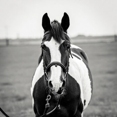 Black and white paint horse portrait