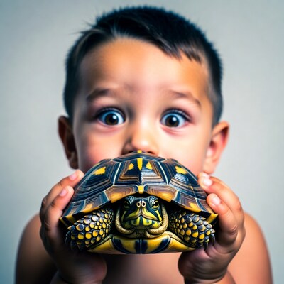 Boy holding turtle close-up