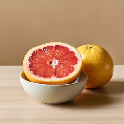 Sliced Grapefruit in Bowl with Whole Fruit