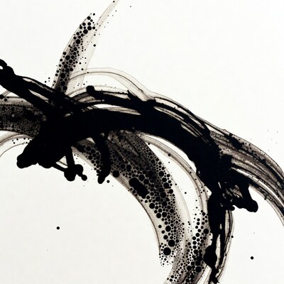 Abstract Black Ink Splatter on White