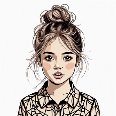 Woman with Messy Bun Hairstyle