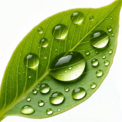 Green leaf with water droplets