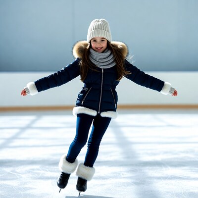 Girl ice skating in winter coat