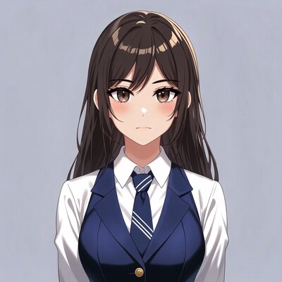 Anime girl in navy school uniform