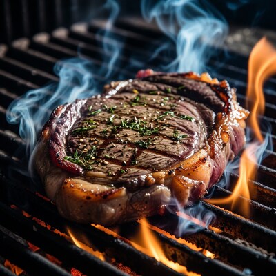Ribeye Steak Grilling on BBQ