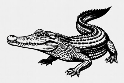 Black and white crocodile illustration