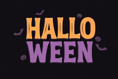 Halloween Text with Bats Pumpkins