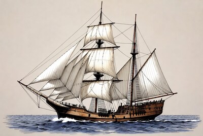 Sailing Ship on Ocean Waves