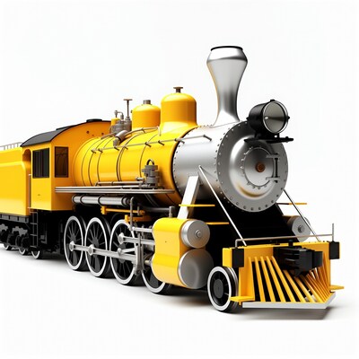 Yellow Steam Locomotive on White Background