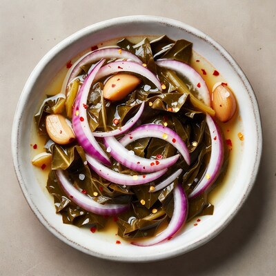 Pickled Collard Greens with Onions and Garlic