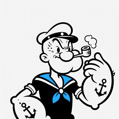 Popeye cartoon sailor smoking pipe