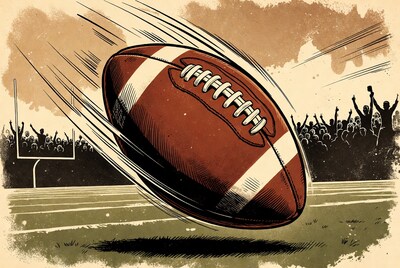 Flying Football Over Cheering Crowd
