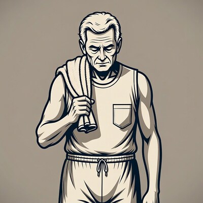 Elderly man holding towel