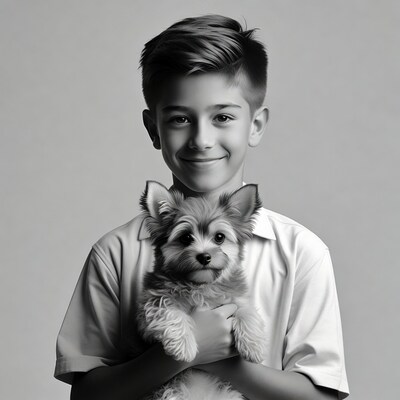 Boy holding Yorkshire Terrier