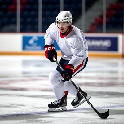 Hockey player skating with puck