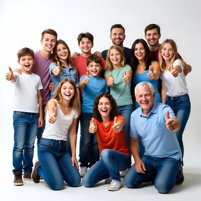 Happy family giving thumbs up
