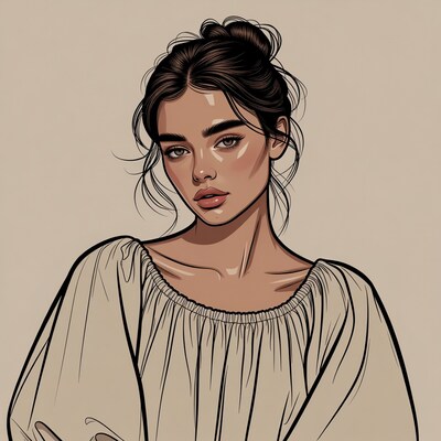 Woman with messy bun in off-shoulder blouse