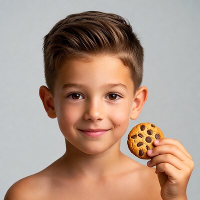 Boy holding chocolate chip cookie