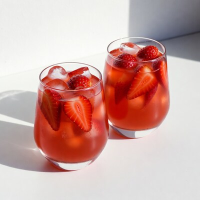 Strawberry Drinks in Glasses with Ice