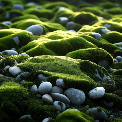 Moss Covered Rocks in Sunlight