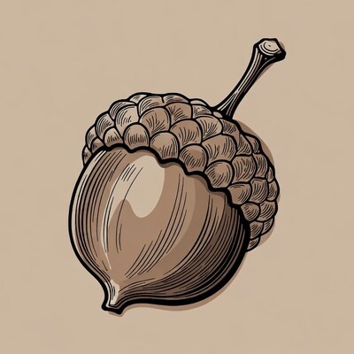 Illustrated Acorn with Cap