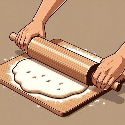 Hands rolling dough with rolling pin
