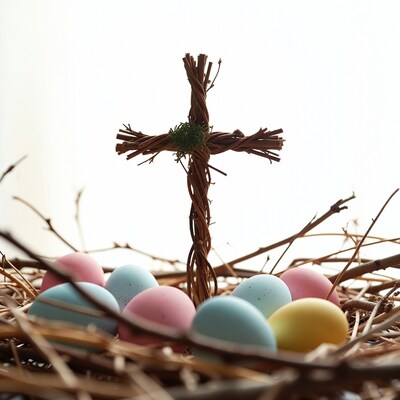 Easter Cross with Colored Eggs