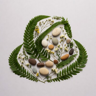 Fern Hat with Stones and Flowers