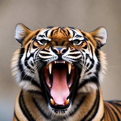 Roaring tiger with open mouth